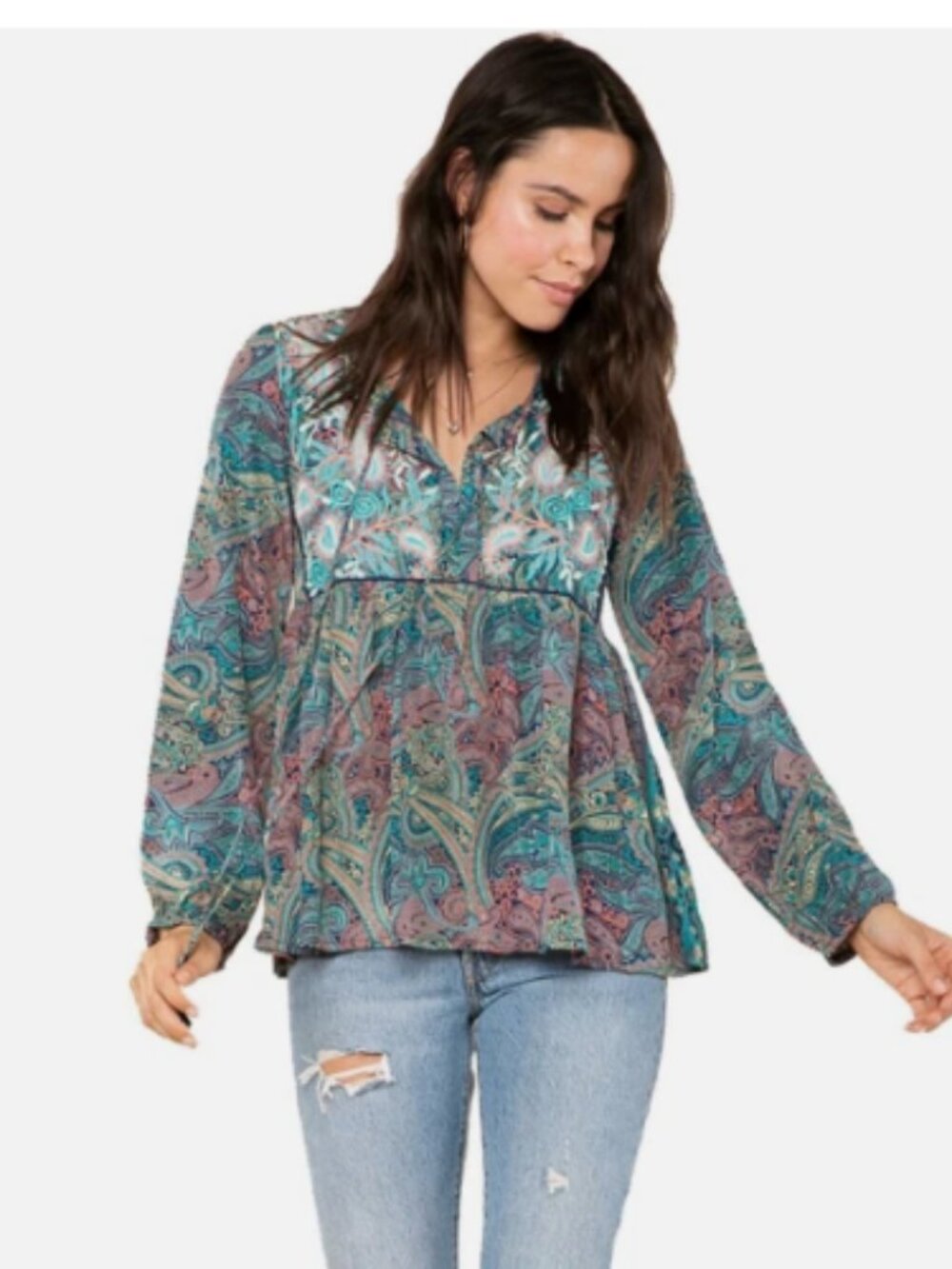 RAGA Paisley Peasant Blouse in Blue and Pink